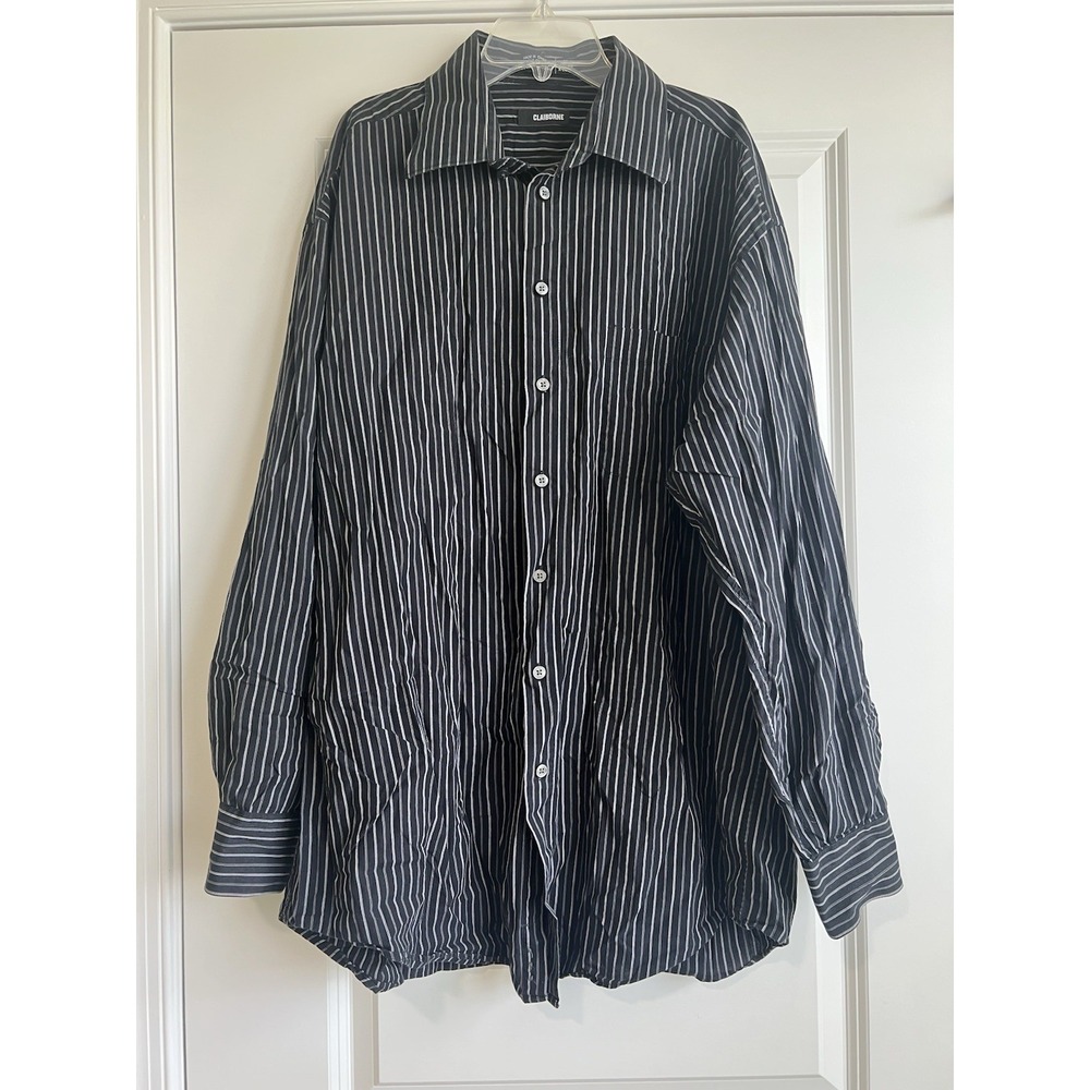 Claiborne Men's Black Pinstripe Button Down Long Sleeve Shirt Size XL